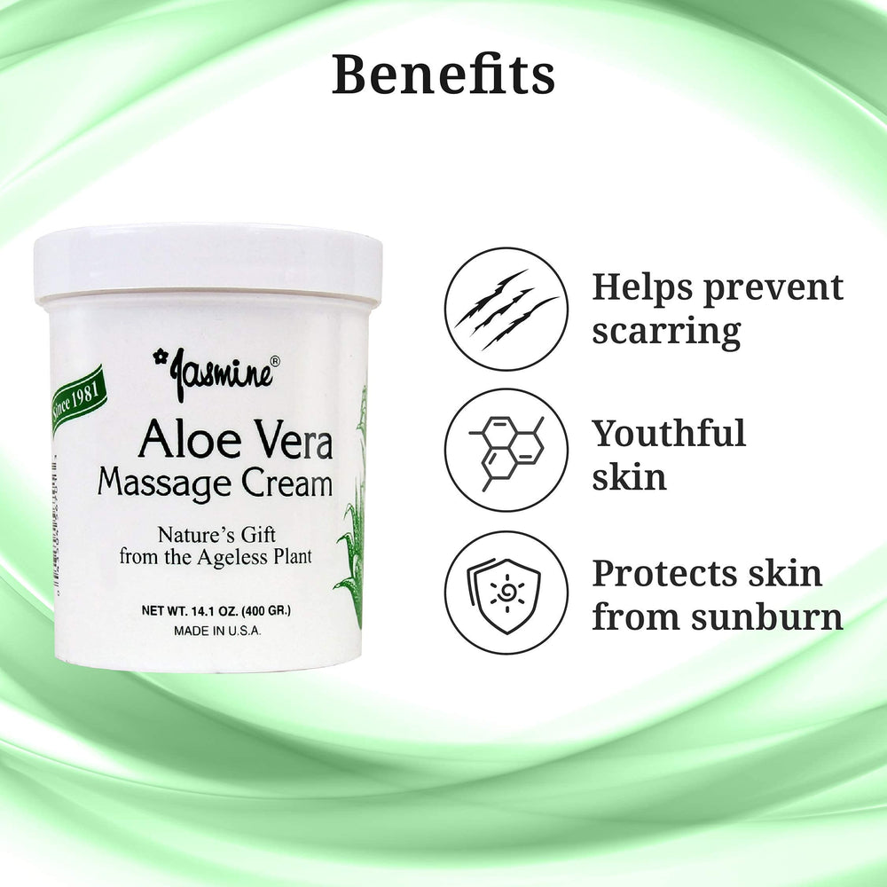 Jasmine Aloe Vera Massage Cream USA-made label signals quality.