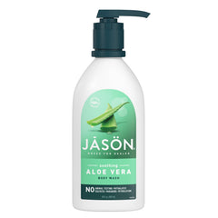 JASON Aloe Vera Soothing Body Wash bottle shows gentle cleansing and plant-based care