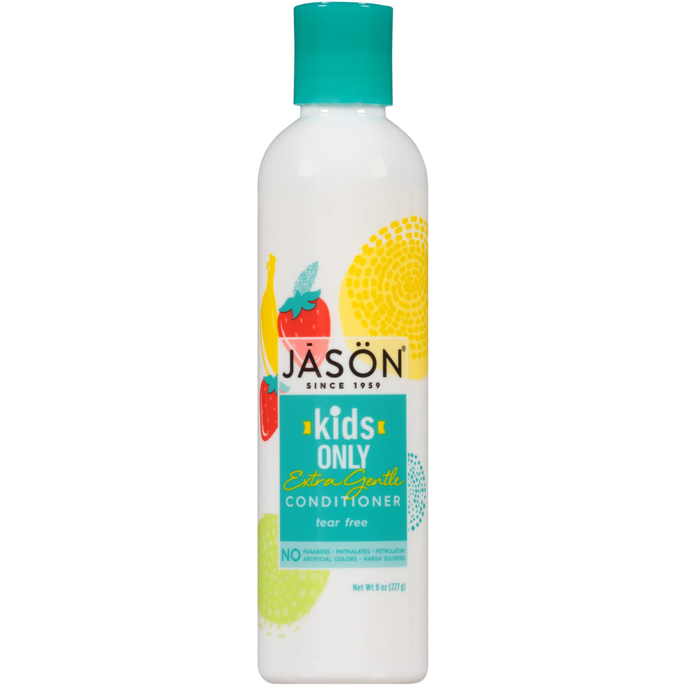 Jason Kids Only Extra Gentle Conditioner bottle demonstrating tear-free detangling for kids' hair.