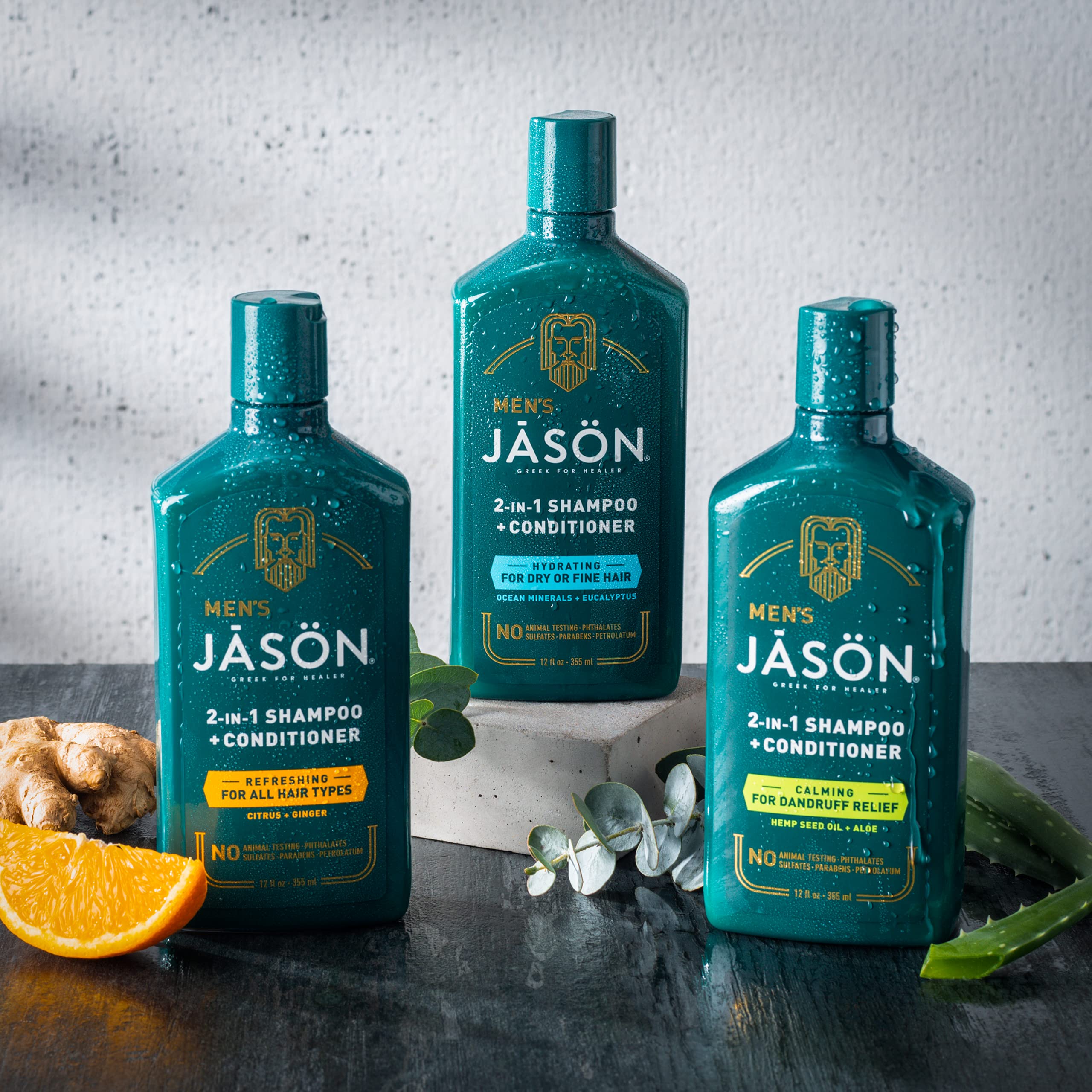 Man after shower with refreshed hair using Jason 2-in-1.