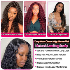 Jasperel Deep Wave Wig front view showing seamless parting and versatility.