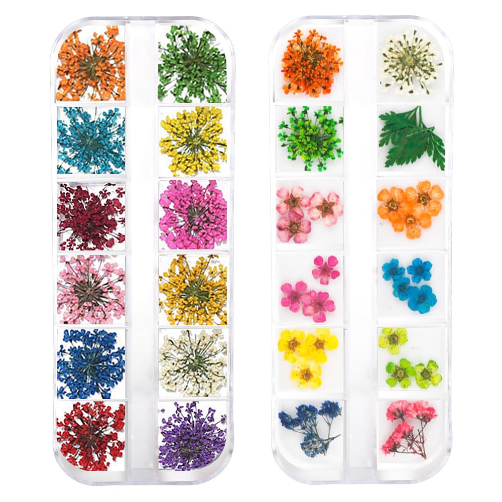 Jauomune dried flowers for nail art petals in colorful 3D sets for DIY manicures.