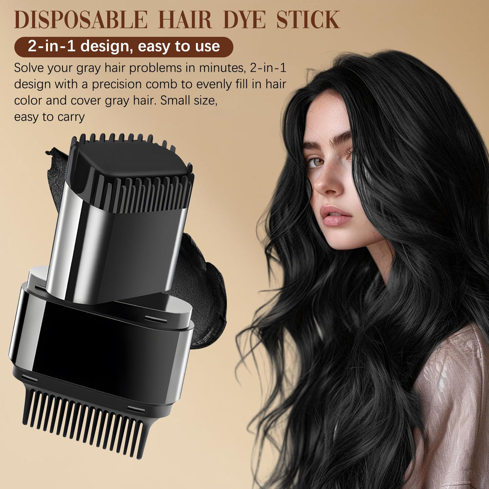 Close-up of Javpav 2-in-1 stick applying color to gray hair