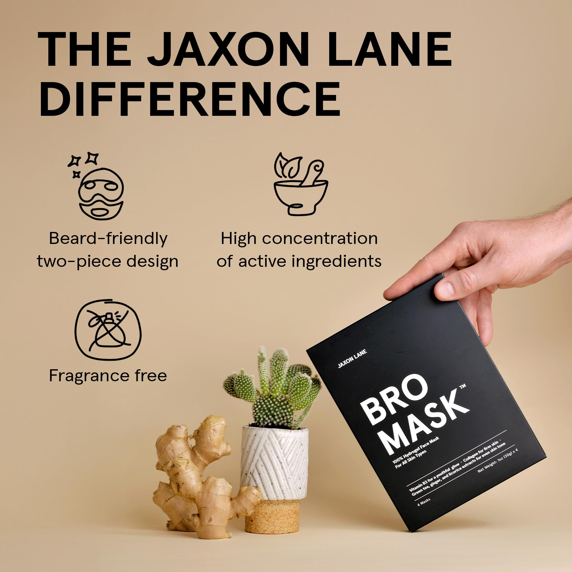 JAXON LANE BRO MASK promotes an even-toned look after use.