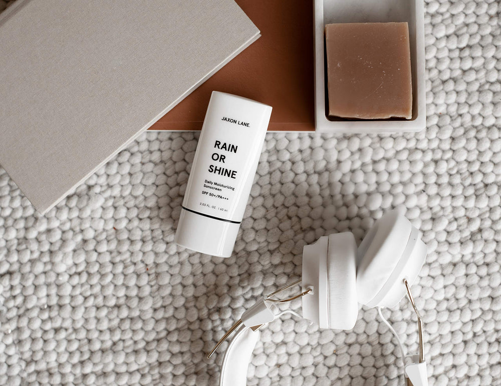Fragrance-free label on JAXON LANE Rain or Shine sunscreen