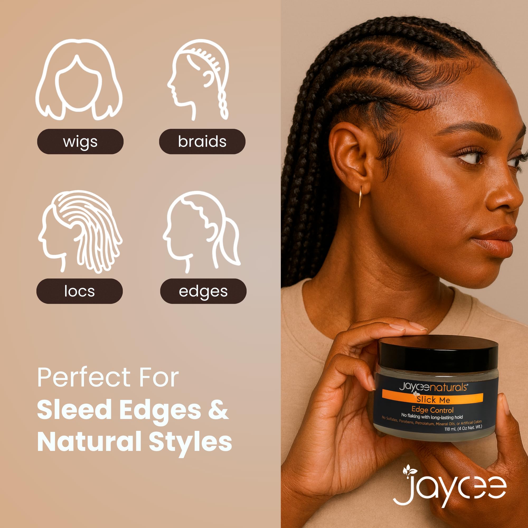 Easy wash-out with water by Jaycee Naturals Slick Me Edge Control.