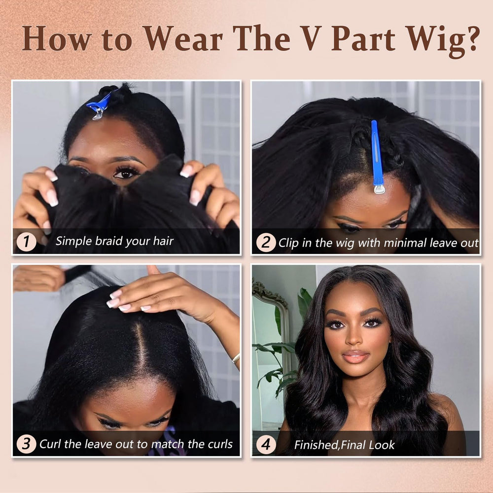 jcoolo V Part Wig clip-in system for secure styling with clips.