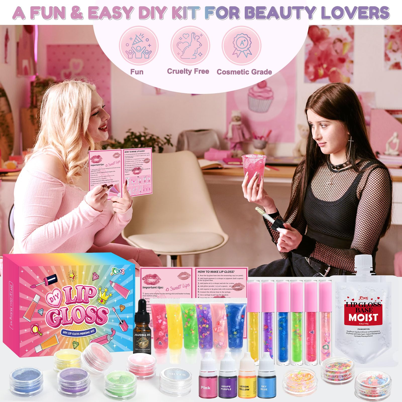 JCOOS Lip gloss tubes included for clean, portable applications.