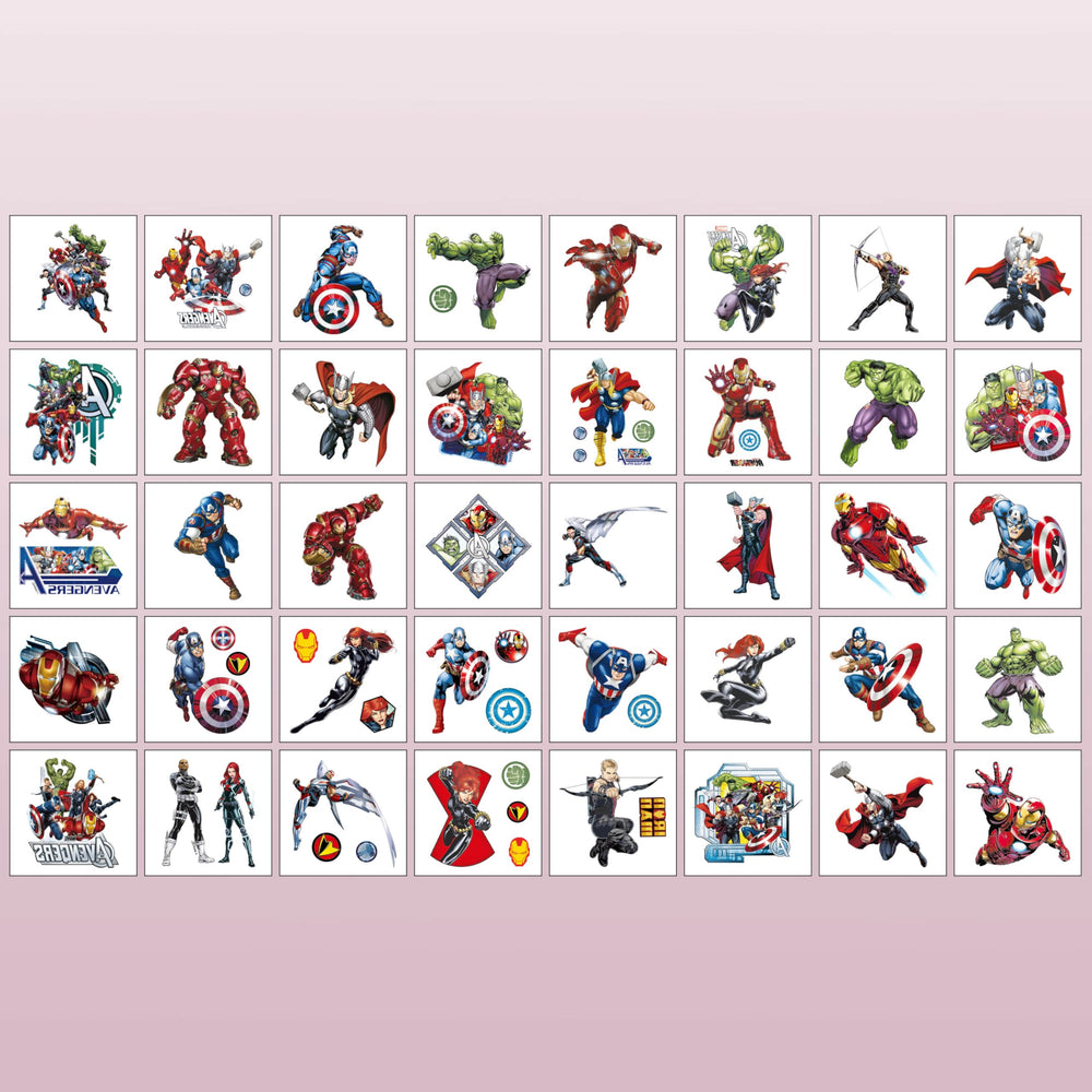 JCQAYB Avengers tattoos party favors showcase vibrant, waterproof designs for events.
