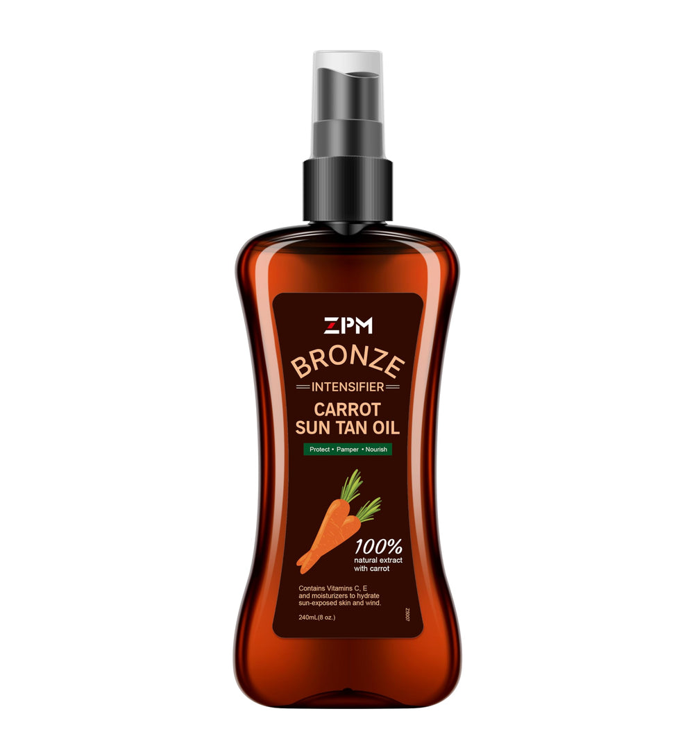 jeallis Carrot Sun Tanning Oil bottle highlights natural hydration for a healthy glow.