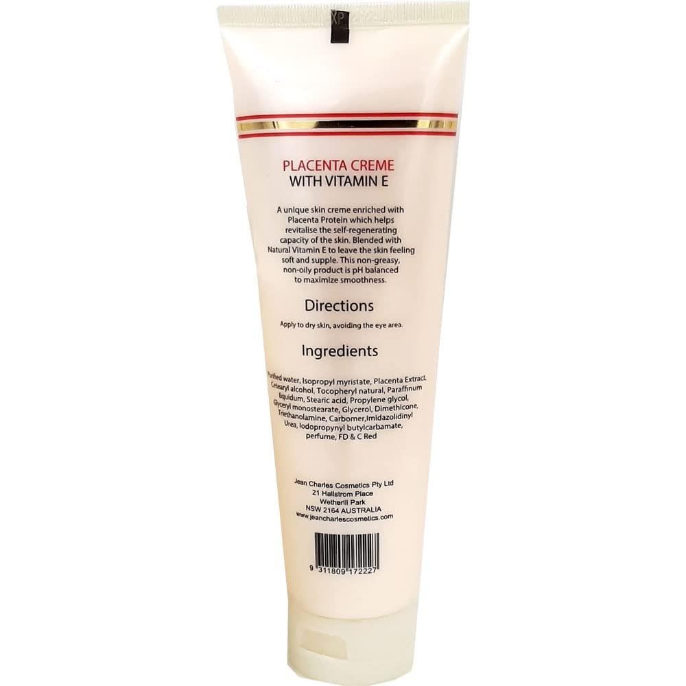 Jean Charles Australian Placenta Cream close-up on fingertip showing smooth texture.