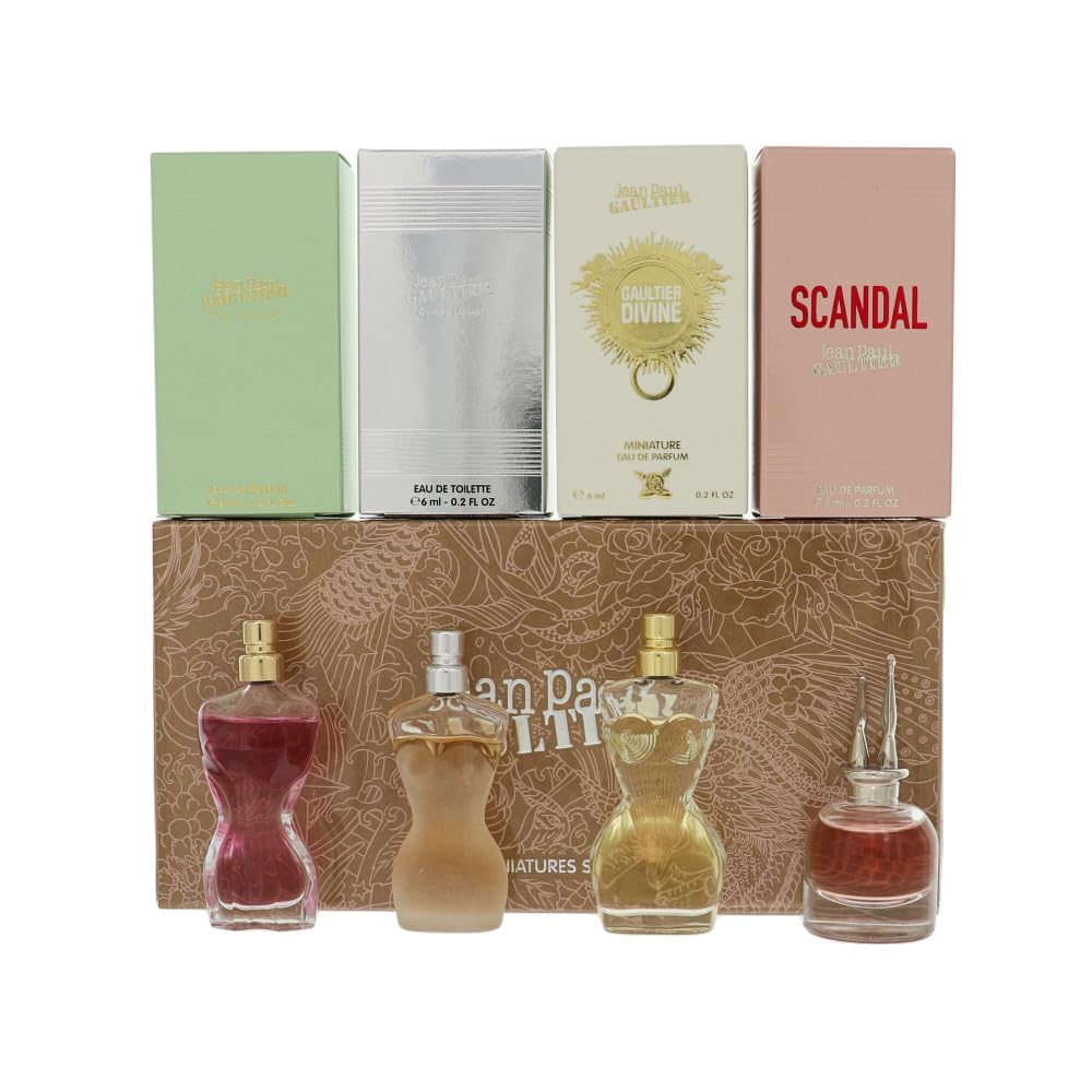 Jean Paul Gaultier mini set with La Belle, Scandal, Classique, Divine for versatile fragrance moments.
