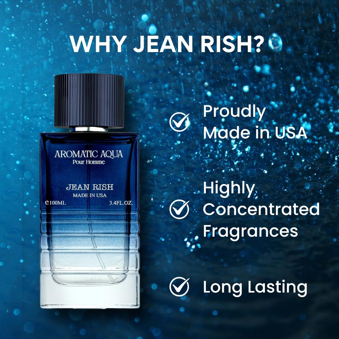 Jean Rish Aromatic Aqua Pour Homme bottle in hand for on-the-go scent