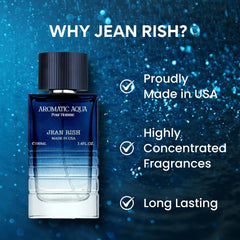 Jean Rish Aromatic Aqua Pour Homme bottle in hand for on-the-go scent