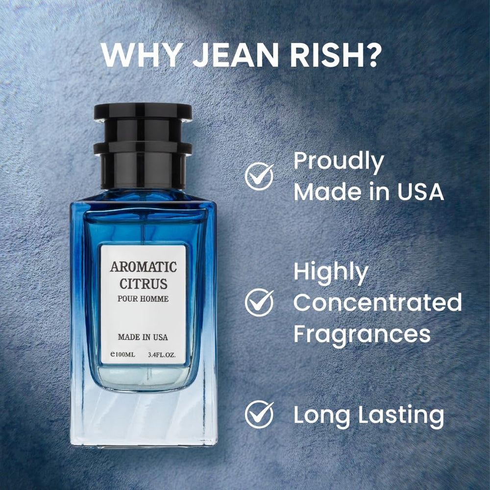 Jean Rish Aromatic Citrus packaging box emphasizes craftsmanship and USA origin.