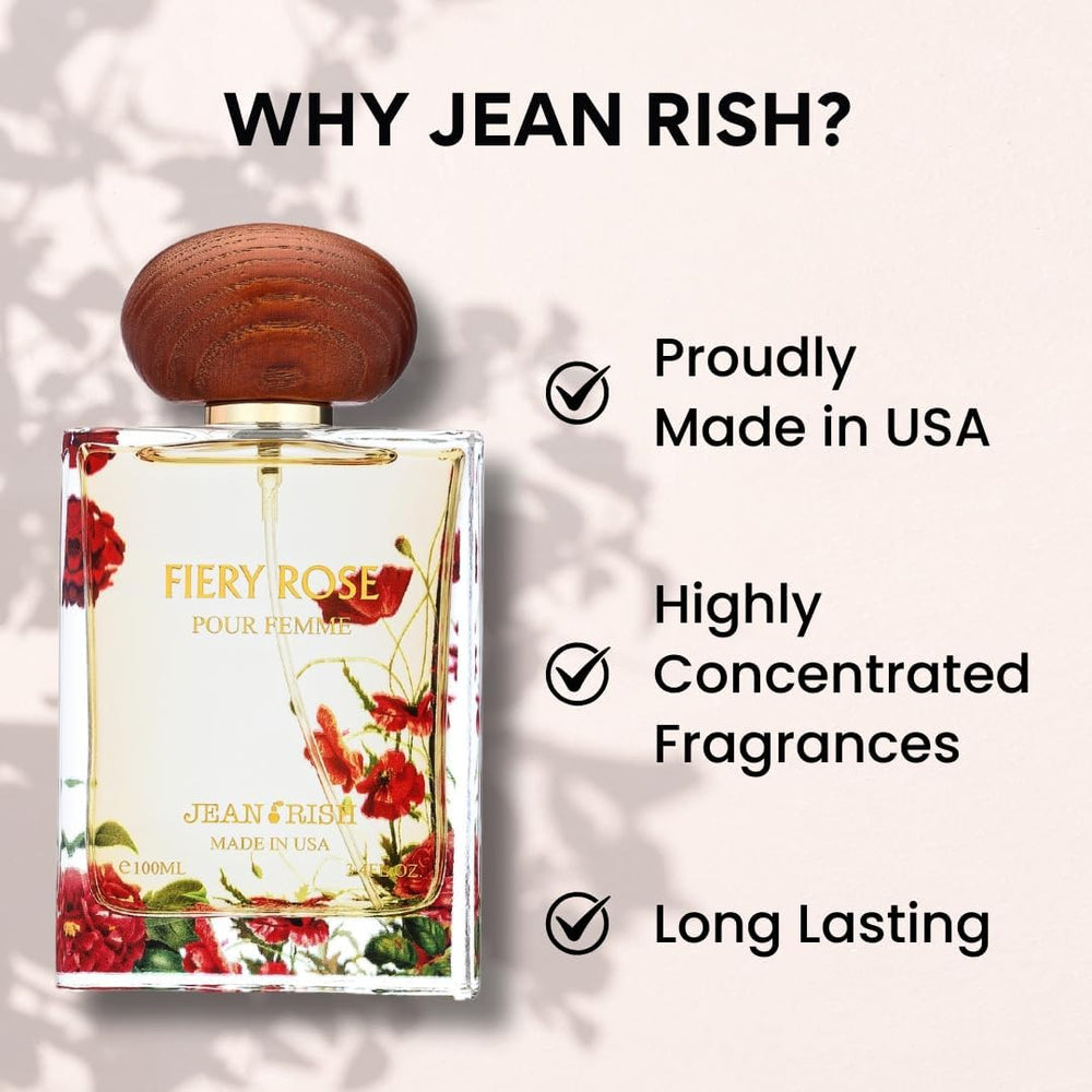 Top notes of Lily Iris Peony in Jean Rish Fiery Rose fragrance.