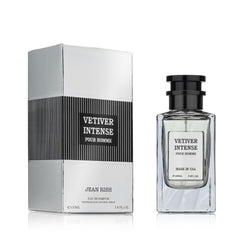 Jean Rish Vetiver Intense bottle front view, premium masculine fragrance
