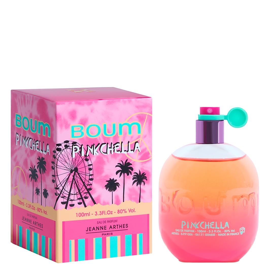 Jeanne Arthes Boum Pinkchella bottle front, fruity floral fragrance for daytime wear