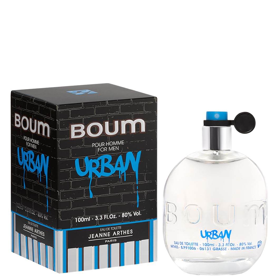 Jeanne Arthes Boum Urban EDT bottle spray for men, delivering a lively fruity aroma for urban daytime confidence.