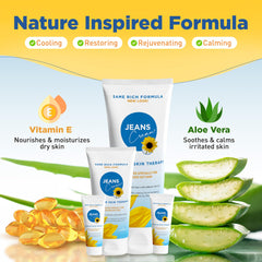 Jeans Cream 7oz bottle designed for sunburn relief and irritated skin.