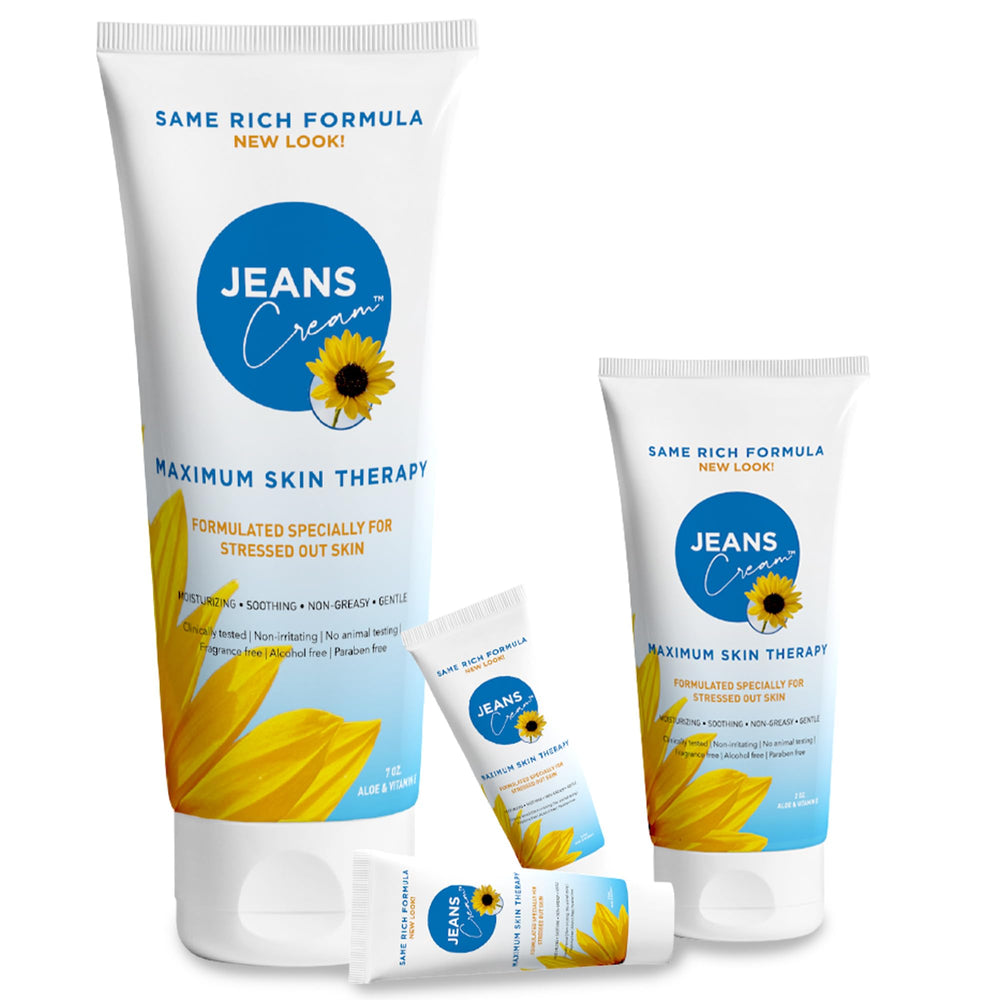 Jeans Cream application swirl showing cooling, moisturizing texture.