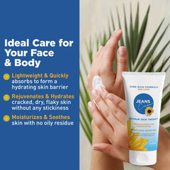 Jeans Cream therapy jar side view highlighting compact 2oz packaging for on-the-go relief.