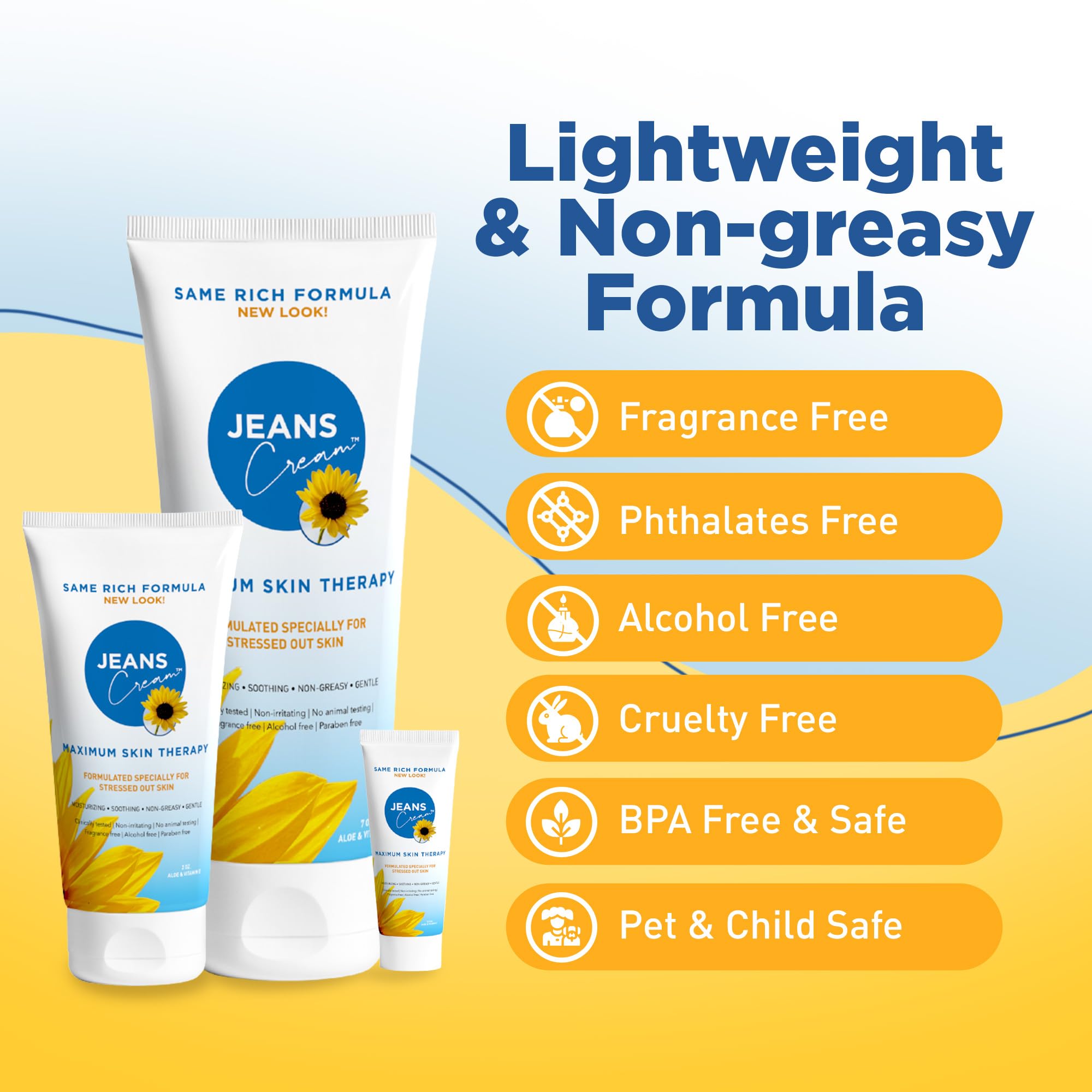 Jeans Cream one-third-ounce bottle B, pocket-friendly skin care.