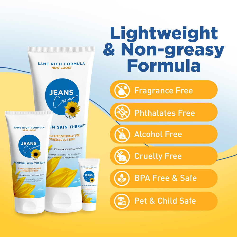 Jeans Cream one-third-ounce bottle B, pocket-friendly skin care.