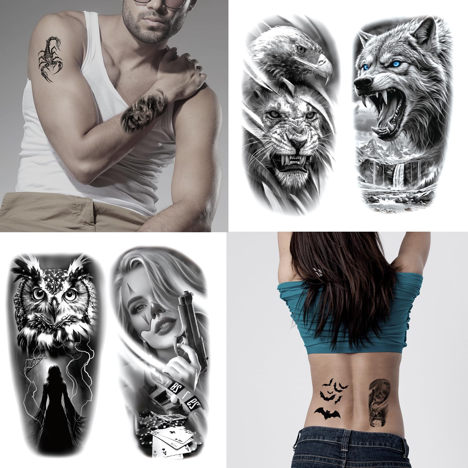 JEeFONNA wolf 3D tattoo design adds fierce style to costumes.