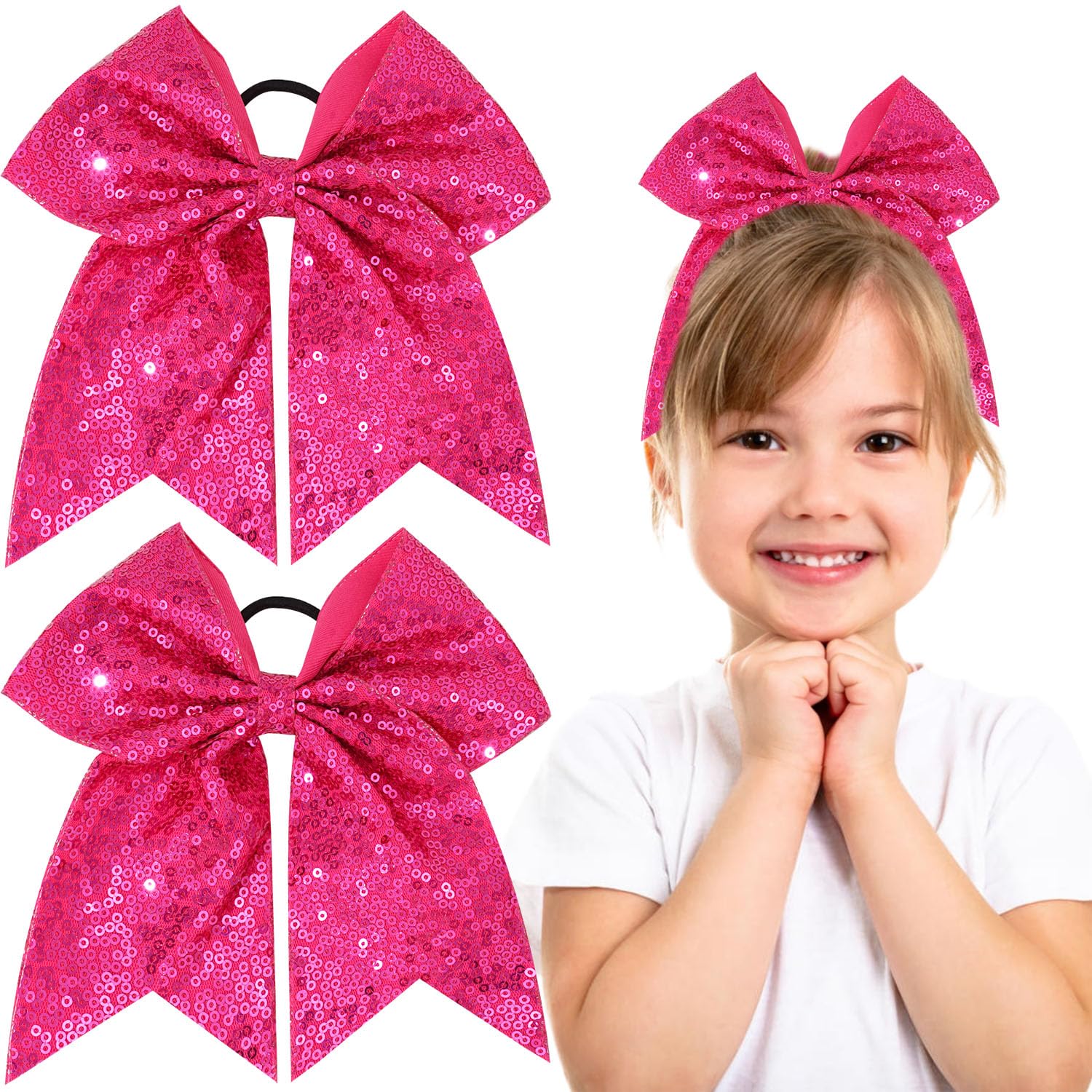 Jeffan 2pc 8 inch glitter cheer bows front view add sparkle to routines