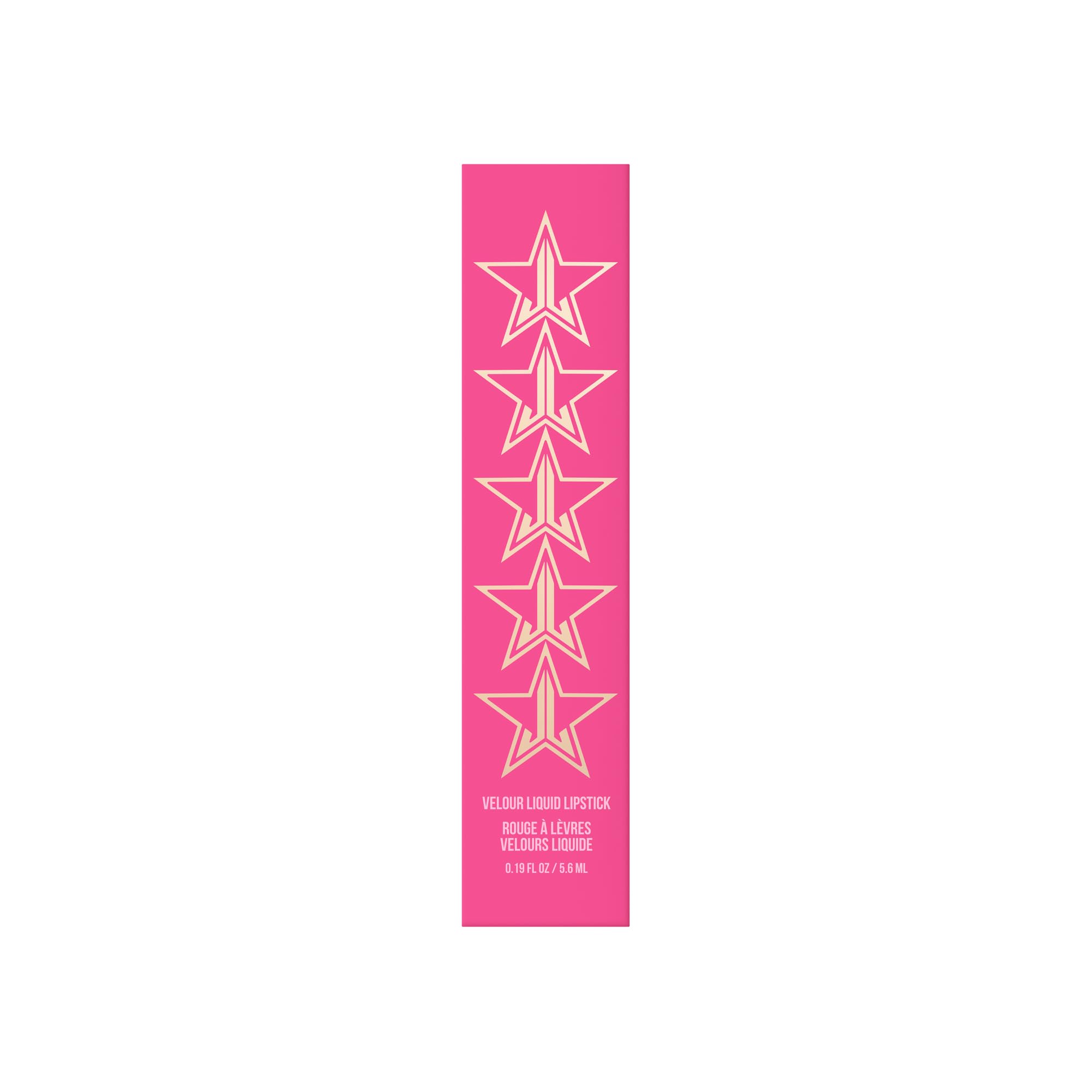 Jeffree Star Velour Lipstick bottle shows 0.19 fl oz portable size.