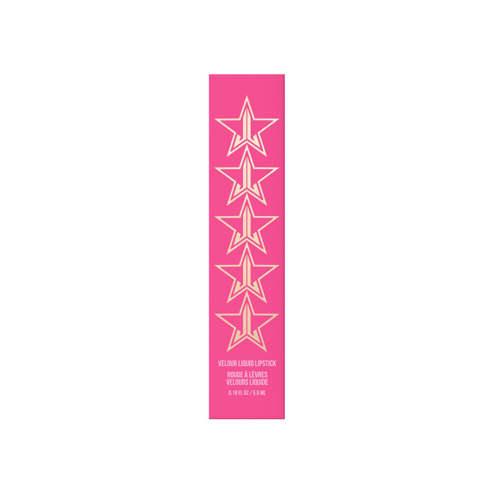 Jeffree Star Velour Lipstick bottle shows 0.19 fl oz portable size.