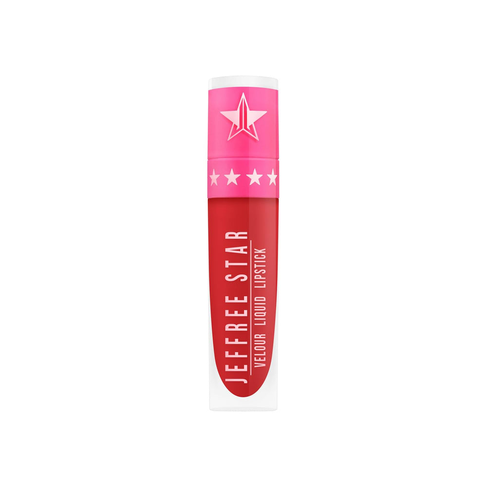 Jeffree Star Velour Lipstick Redrum packaging details for long-wear color