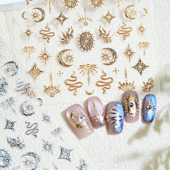 Jeillmone bohemian nail stickers with moon star snake embossing for chic DIY nails