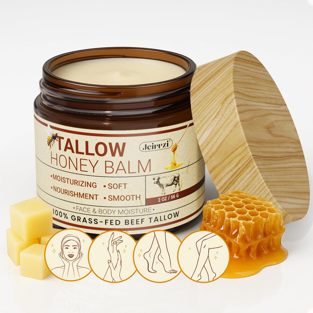 Jeirrzi beef tallow face jar delivers deep facial hydration for sensitive skin.
