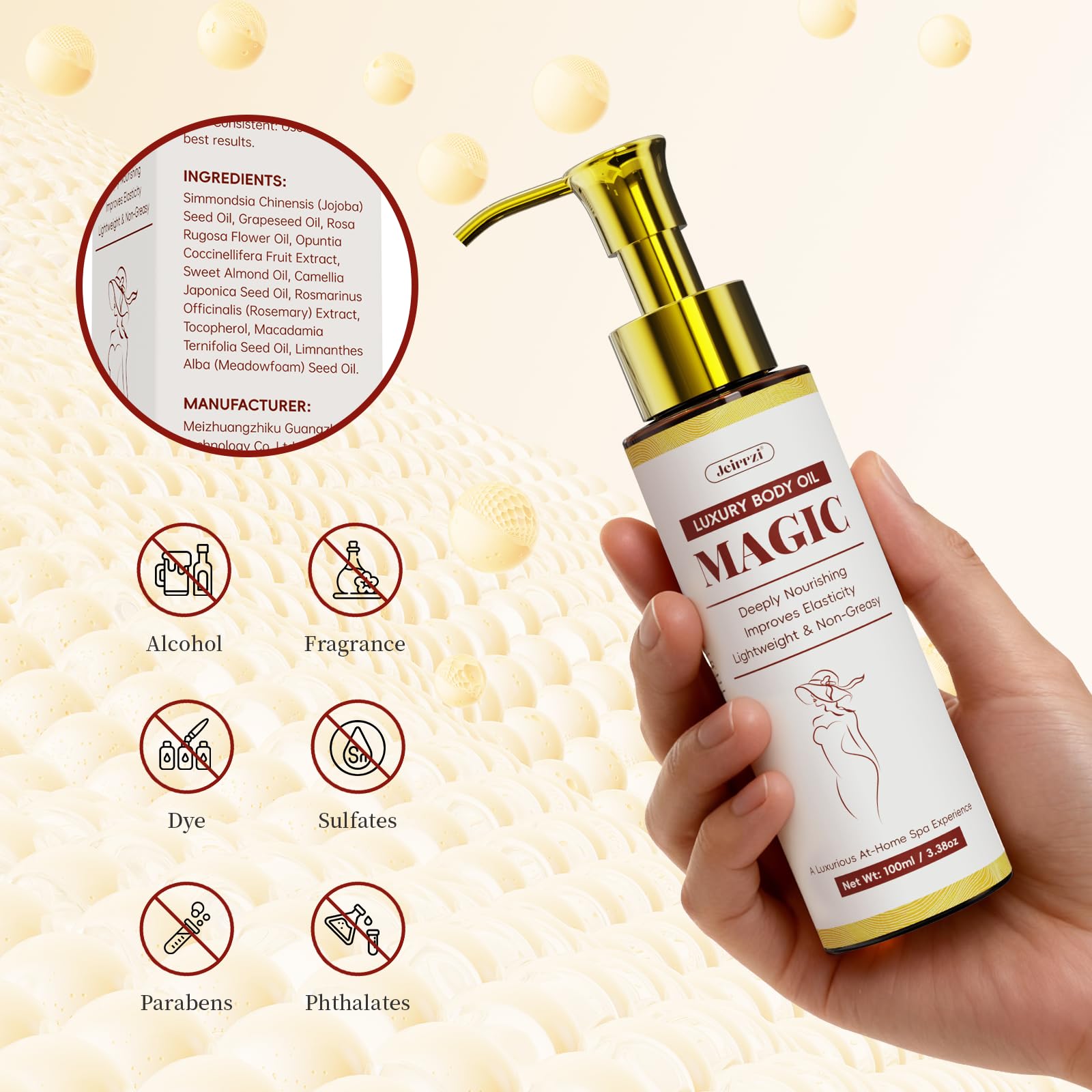 Jeirrzi Magic Body Oil natural-ingredients-closeup highlights nine natural oils