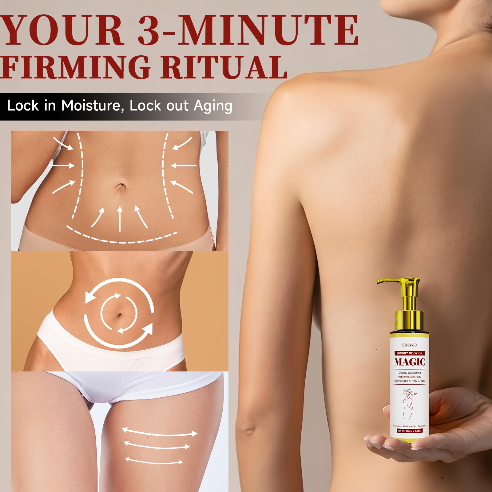 Jeirrzi Magic Body Oil silky-finish delivers a velvety, smooth skin after use
