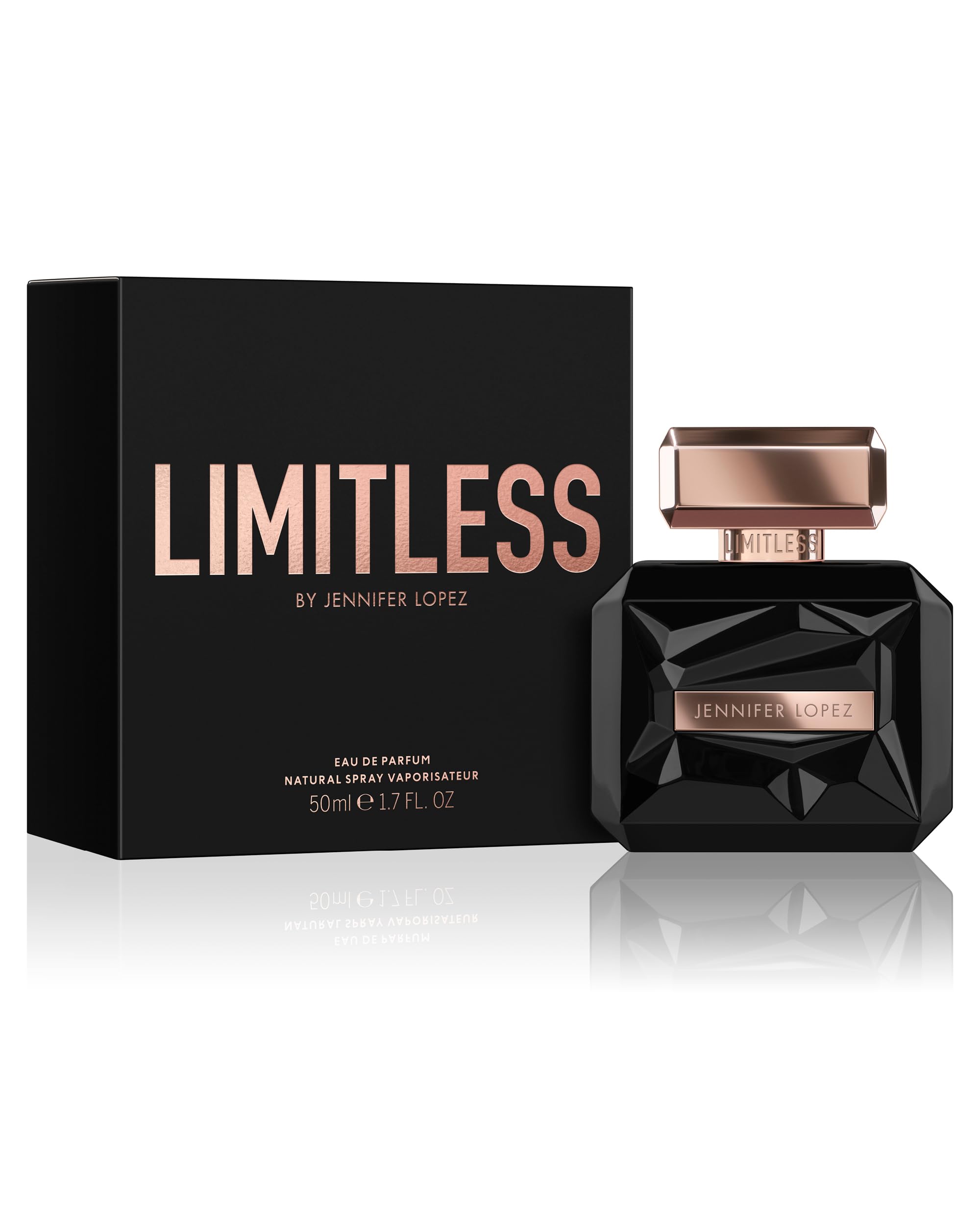 Close-up of Jennifer Lopez Limitless perfume label highlighting notes