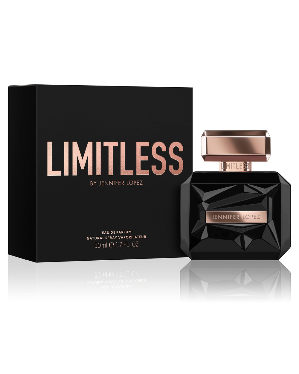 Close-up of Jennifer Lopez Limitless perfume label highlighting notes