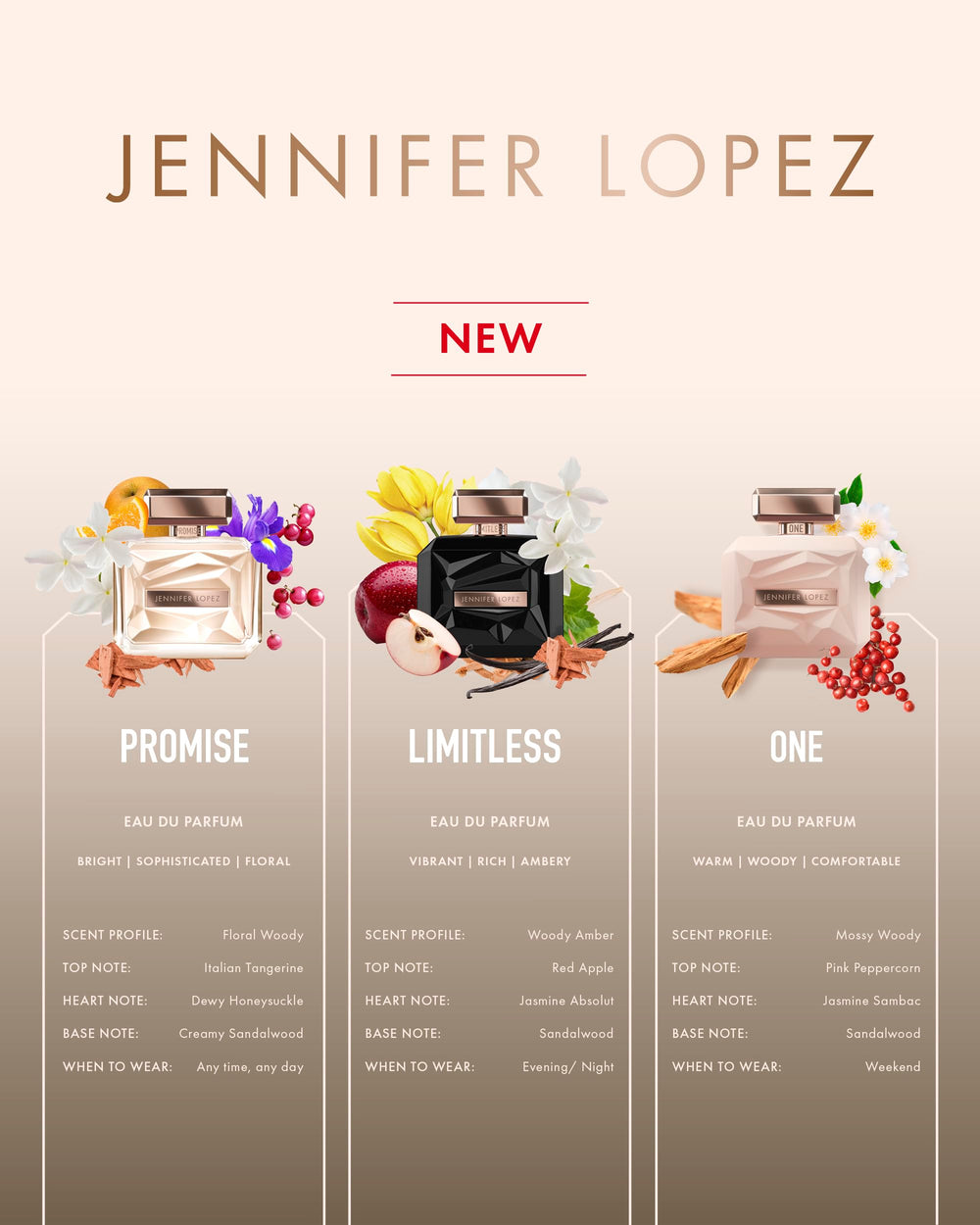 Palo Santo note emphasis in Jennifer Lopez Limitless perfume imagery