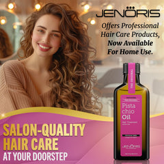 Jenoris Pistachio Oil Hair Serum close-up on dry damaged hair showing nourishment