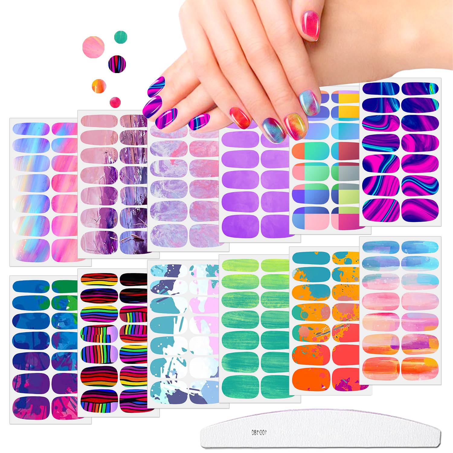 Jerclity aurora gradient nail stickers close-up with vivid color transitions for dramatic nails