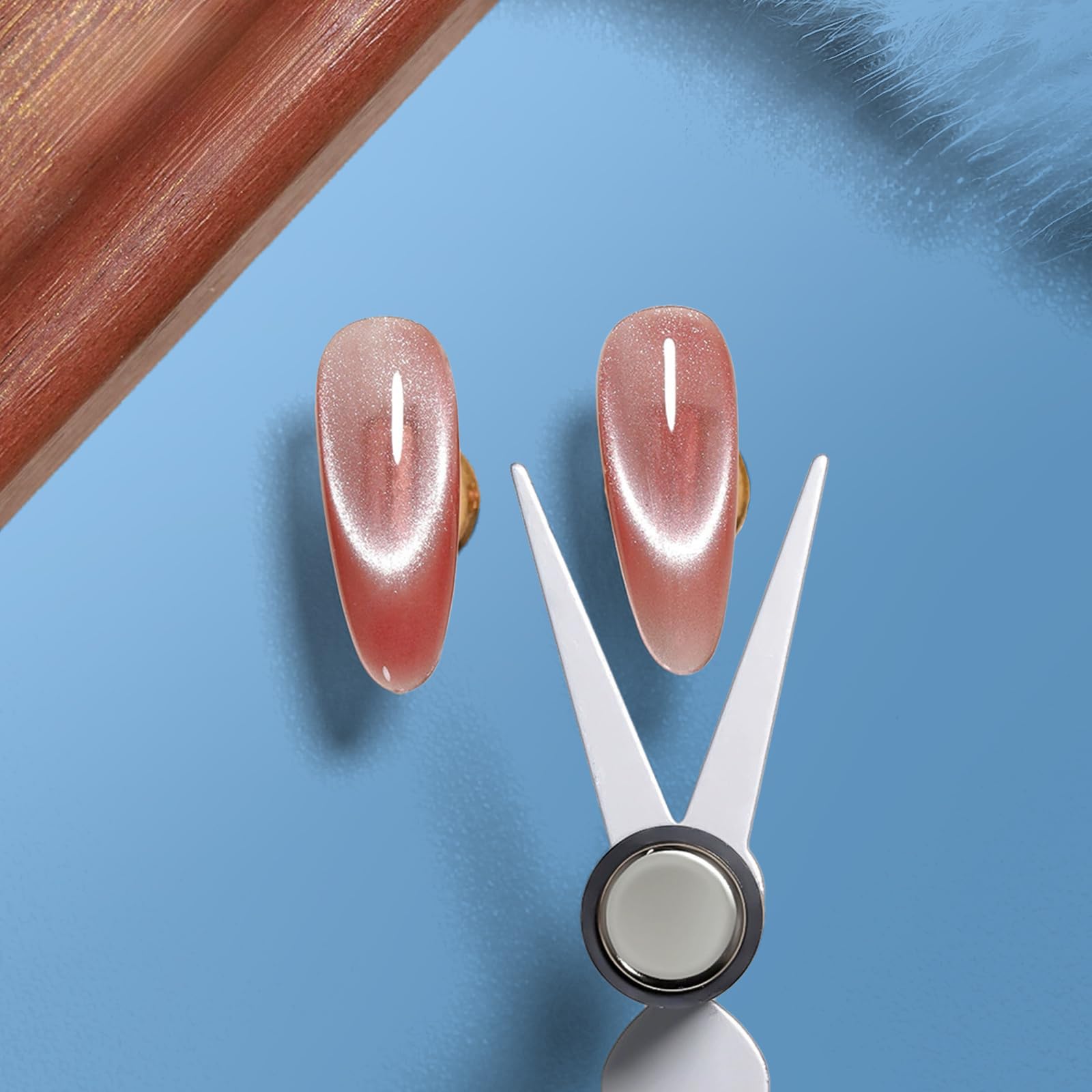 Jerclity cat-eye nail application in progress with magnet