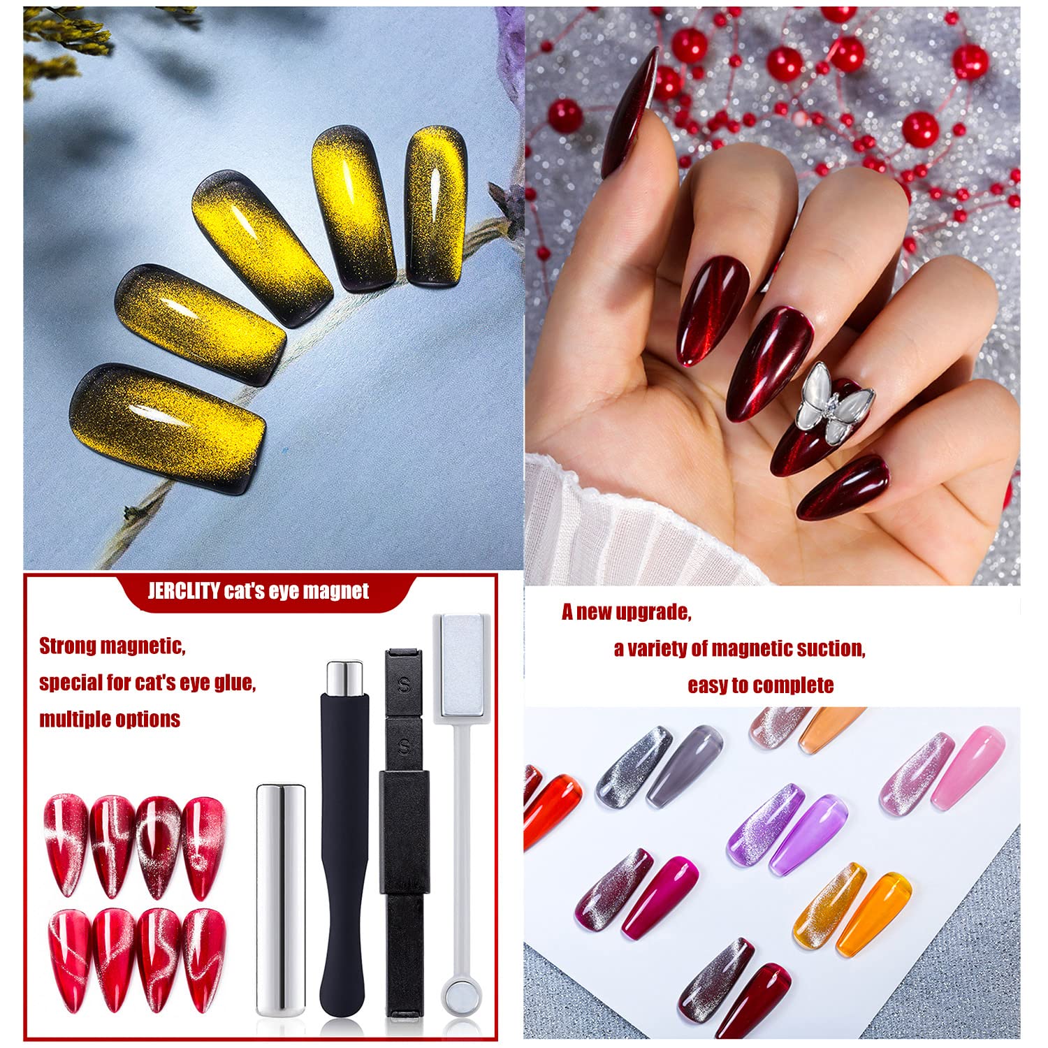 JERCLITY double-headed cat eye magnet stick for versatile nail art effects