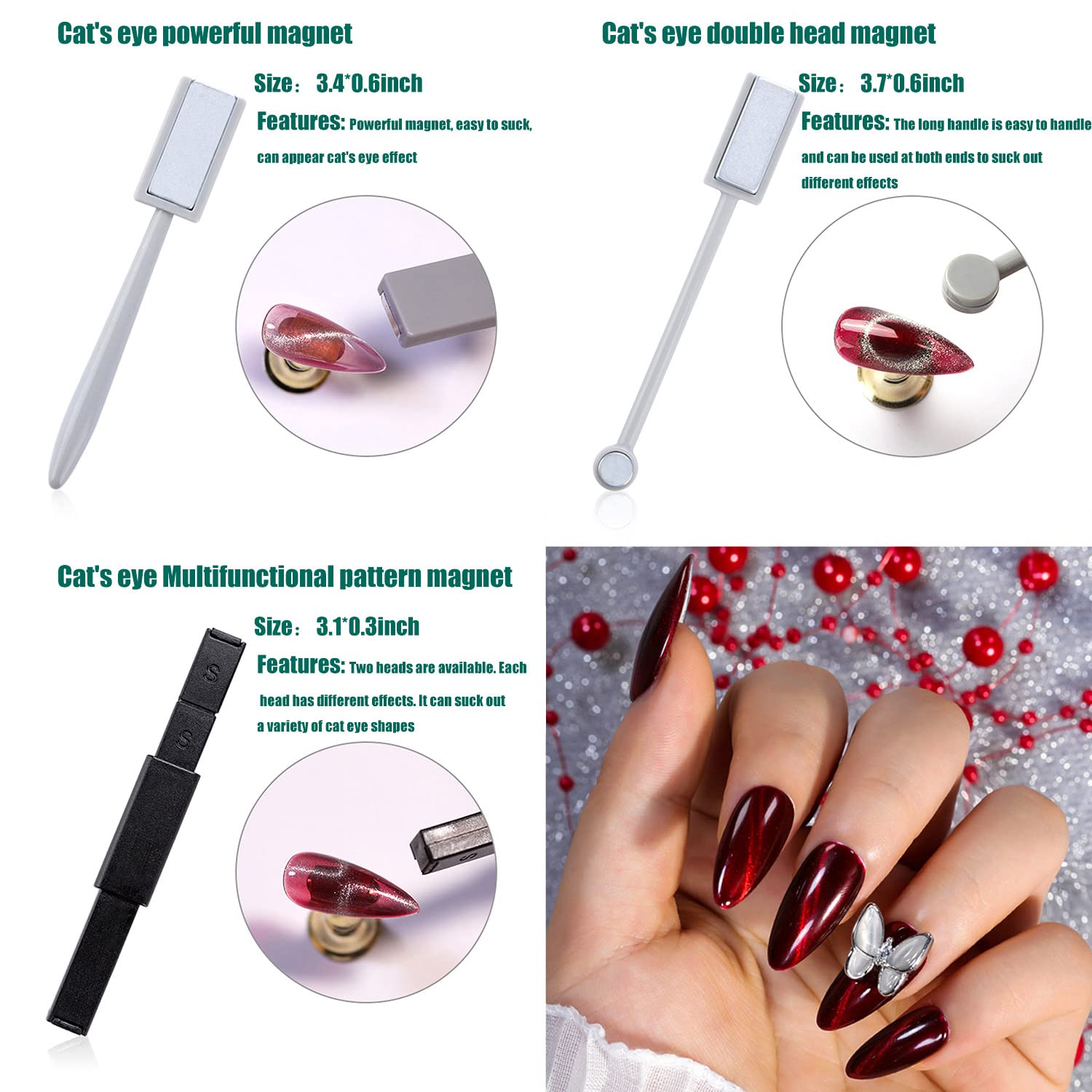 JERCLITY rectangular cat eye magnet plate for varied nail designs, two plates
