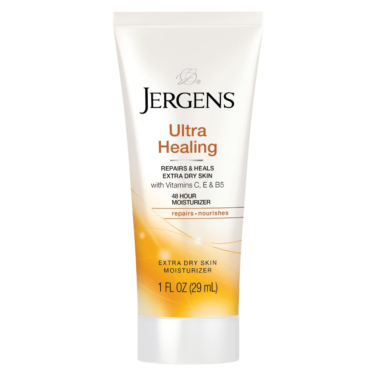 Jergens Ultra Healing Moisturizer tube closeup showing rich hydration for extra dry skin