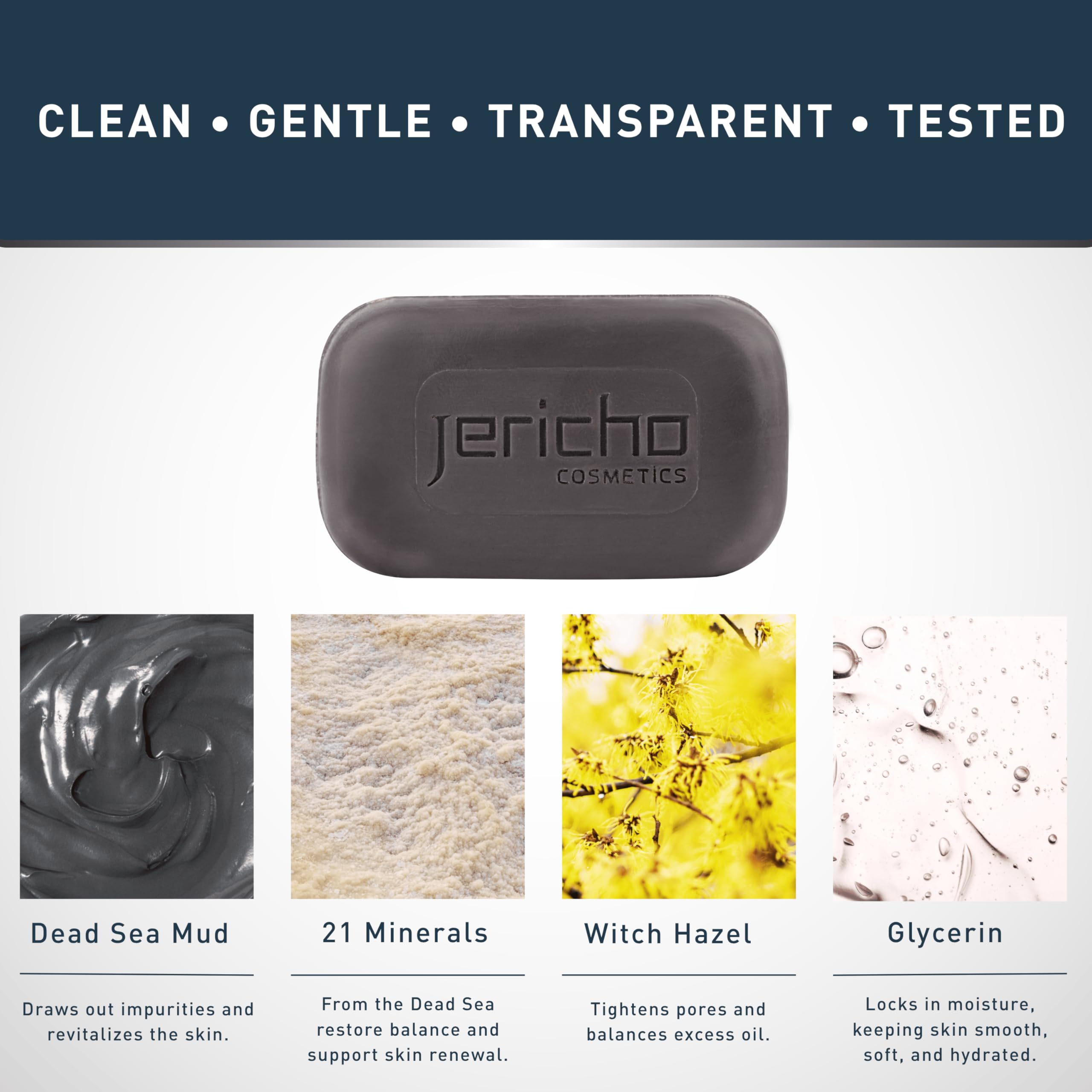 Jericho Dead Sea Mud Soap texture highlighting detoxifying minerals and smooth lather.