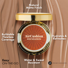 Jerome Alexander AirCushion open compact shows portable foundation for on-the-go touch-ups.