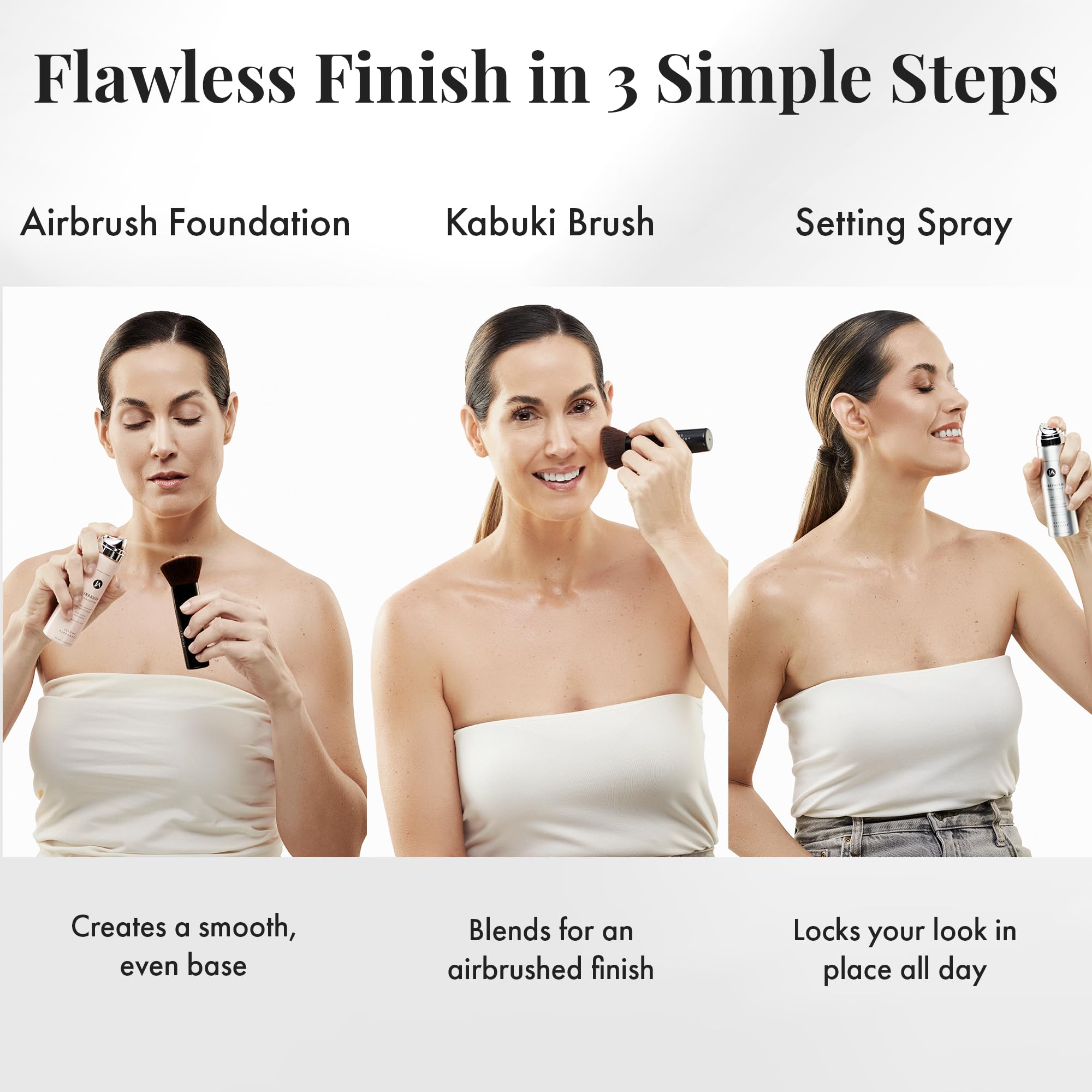 Jerome Alexander Kabuki Brush enables broad, even application for the foundation.