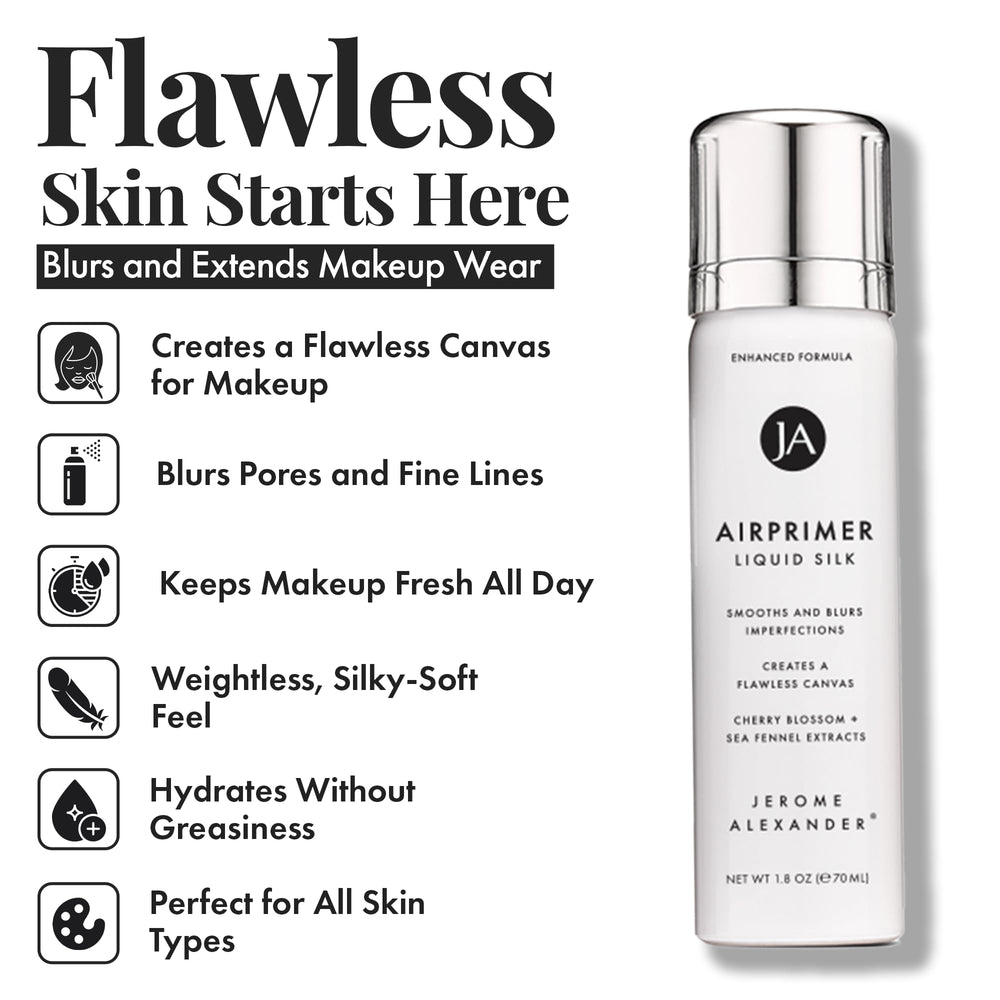 Jerome Alexander Liquid Silk Air Primer smooths and minimizes visible pores.